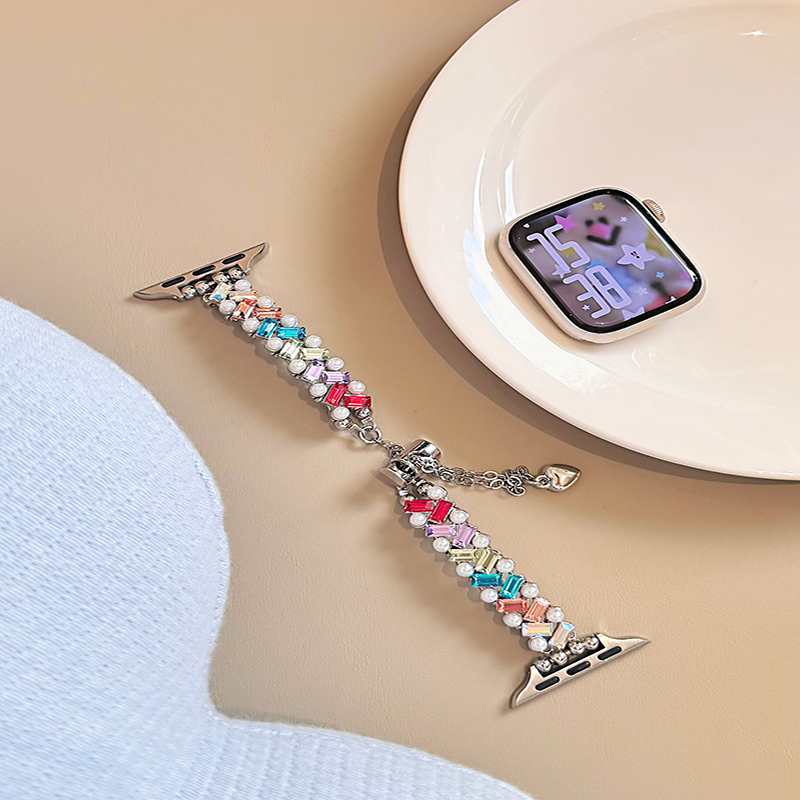 华子钻拼珍珠链条表带适用荣耀fit手环10夏天9透气小香风亲选2i/5