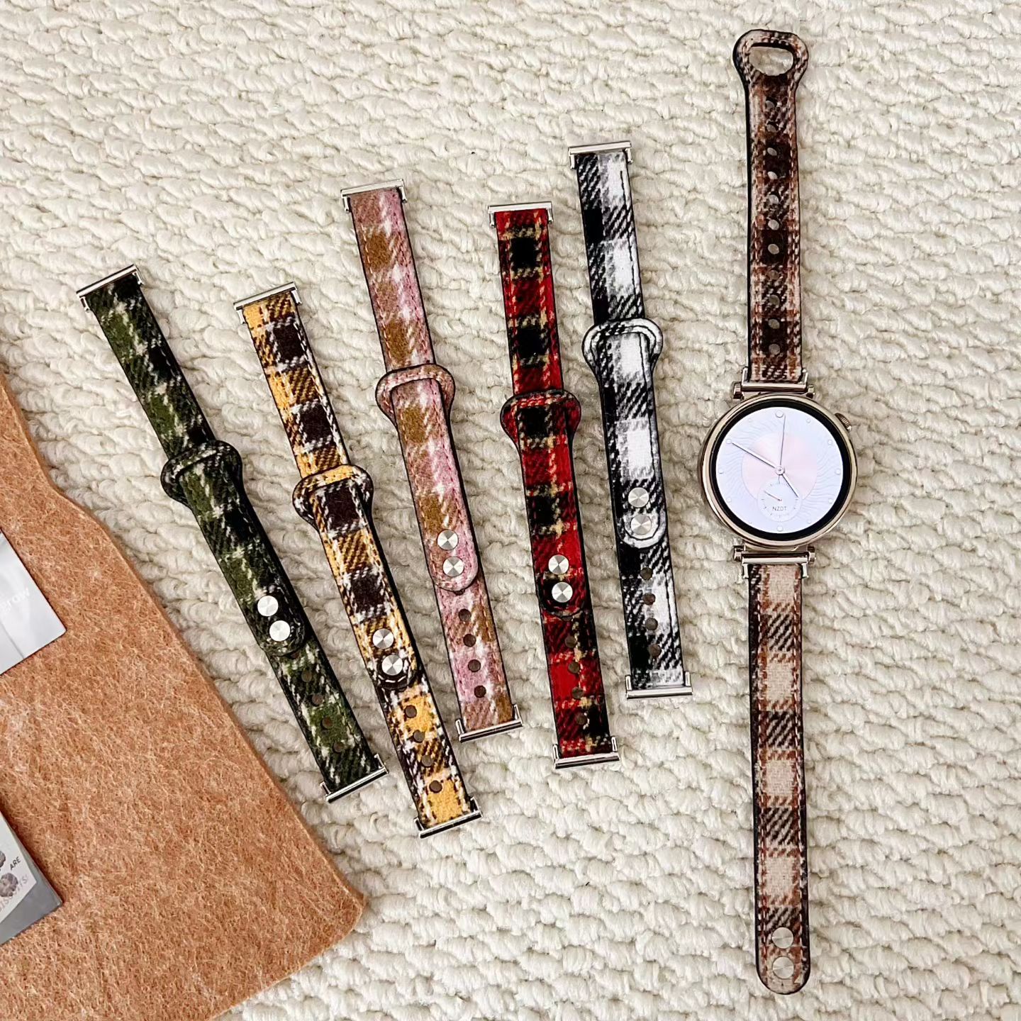 双钉扣毛呢格纹表带GT6/5/4格纹超纤皮watch3progt2E荣耀5pto亲选