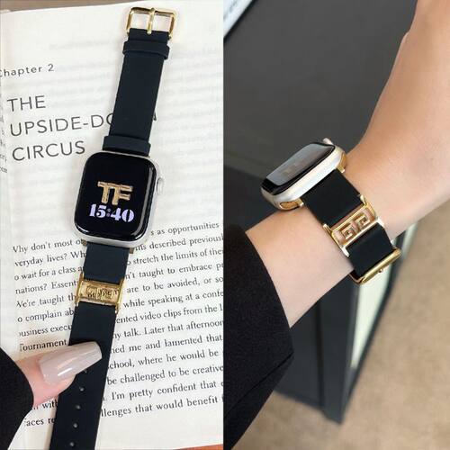 真皮拼金箍表带适用iwatch10代超薄服帖987/6/5/SE腕带oppox2mini