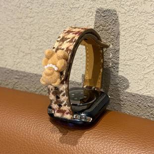 千鸟格小熊苹果s11 9pro复古s987红米6表带 10表带适用小米手环10