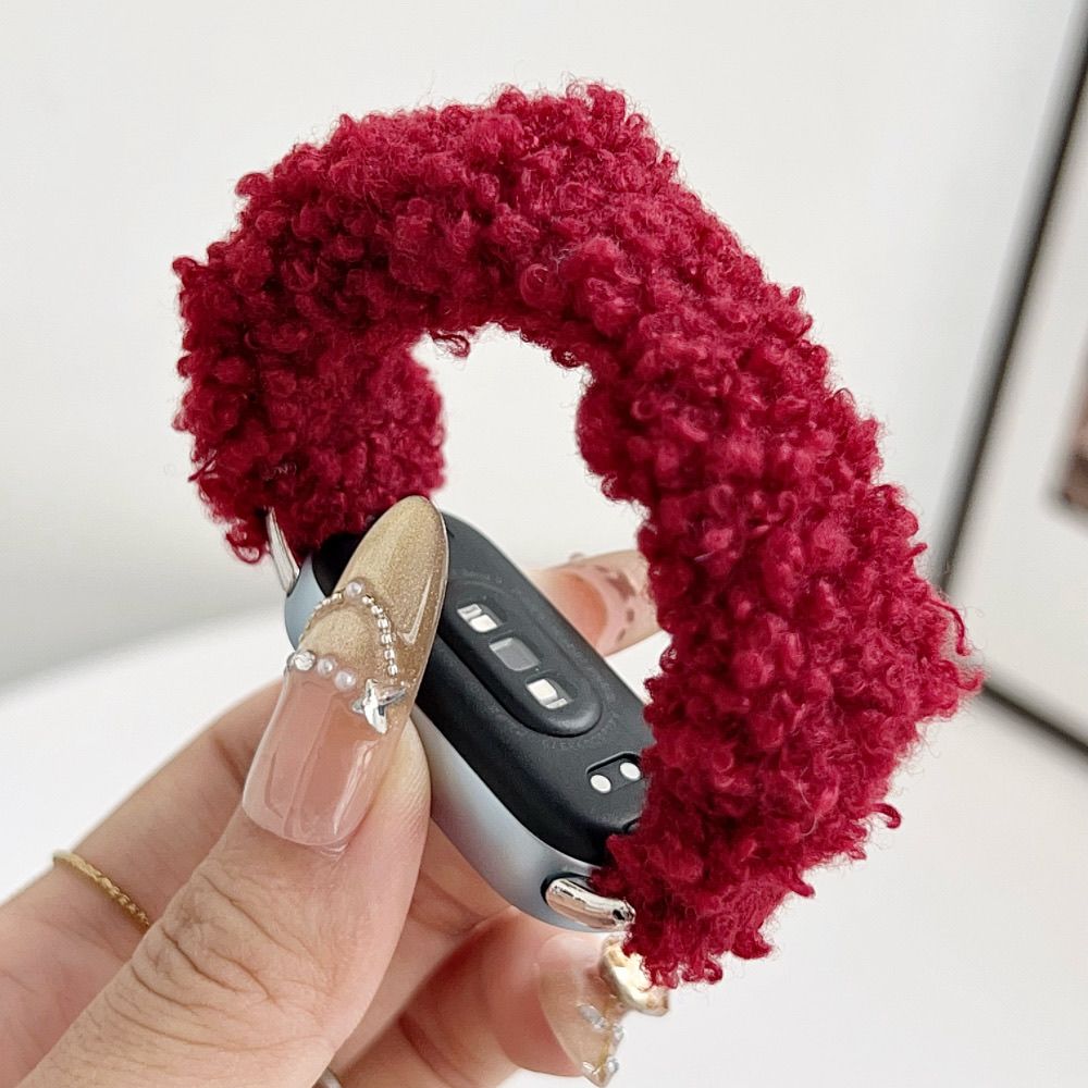 细款羊羔毛发圈表带适用小米9手环10弹力毛绒绒腕带Redmiwatch456