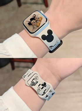 雕刻米奇运动硅胶可爱iWatch表带适用applewatch789苹果S10代表带