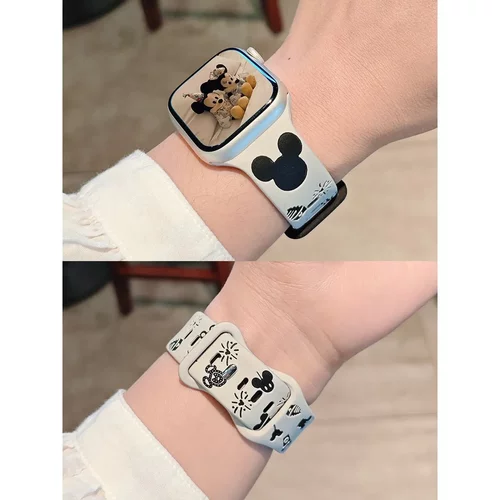 雕刻米奇运动硅胶可爱iWatch表带适用applewatch789苹果S10代表带