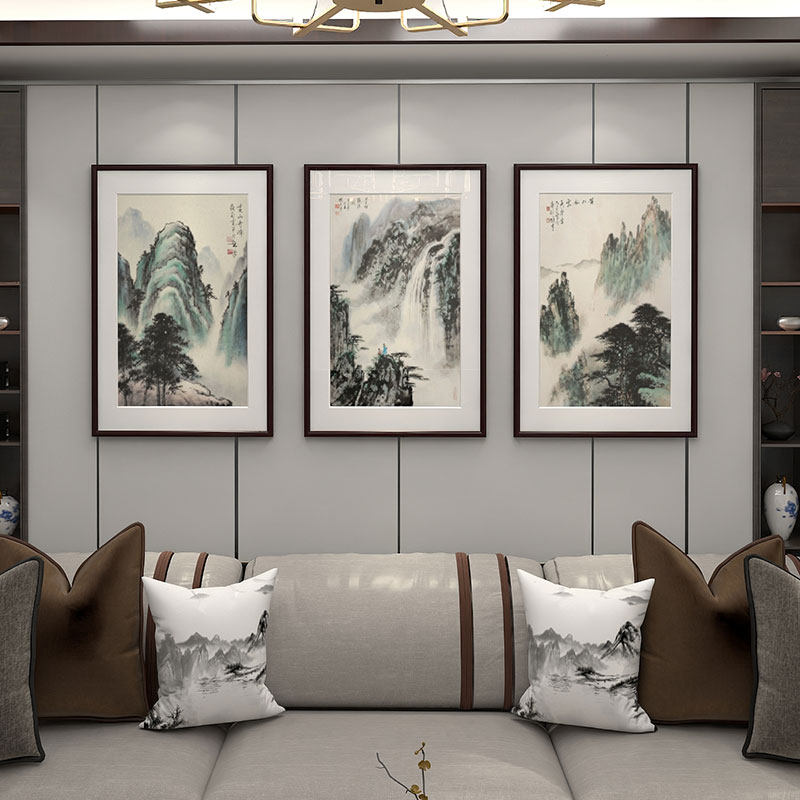 黄山奇峰山水画 画迎客松客厅沙发背景装饰画 画新中式玄关挂画