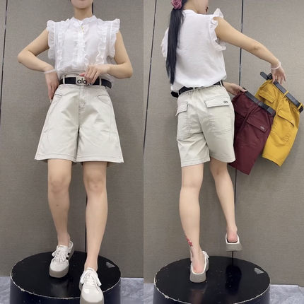 夏季薄款纯棉工装裤女高腰宽松显瘦休闲百搭五分女裤阔腿裤热裤