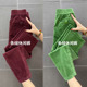宽纯色松休闲裤 秋季 女条绒裤 高腰显瘦妈妈裤 新款 酒红色九分直筒裤