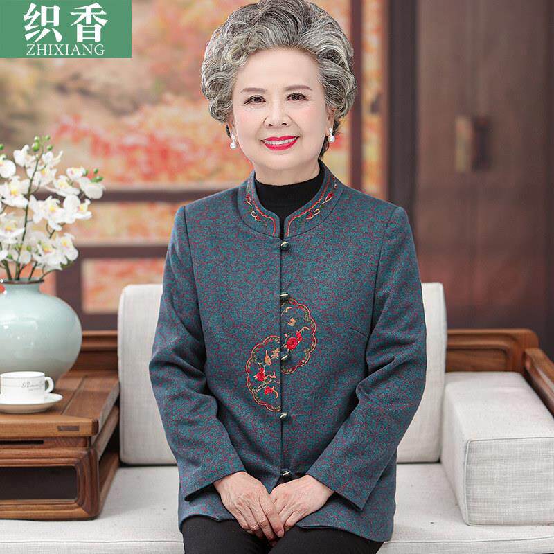 奶奶秋装呢子外套翻领洋派老太太衣服老年人女上衣妈妈装春天毛呢
