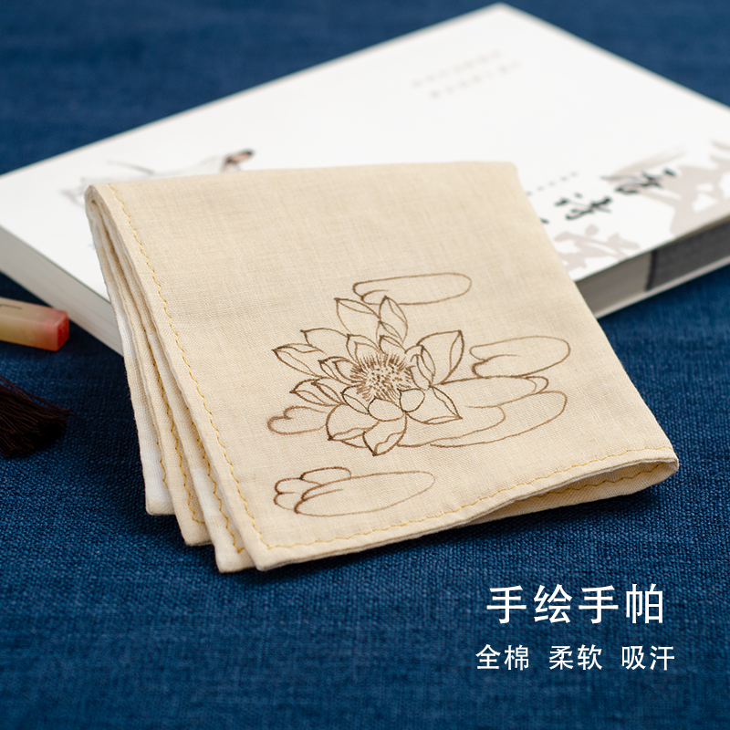 手绘花卉中式复古风手绢小手帕女士随身吸汗纯棉老式搽手帕抹手巾