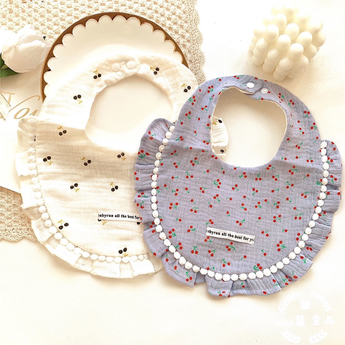 圍兜花朵圍兜紗布吸水透氣口水巾