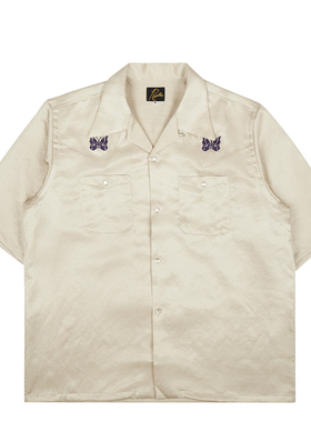 自产X Needles22SS 亮面蝴蝶衬衫短袖刺绣宽松日潮比伯同款法式