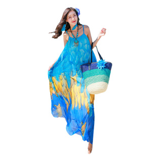 连衣裙夏季新款吊带胖mm大码长裙三亚海边度假拍照裙子仙沙滩裙女