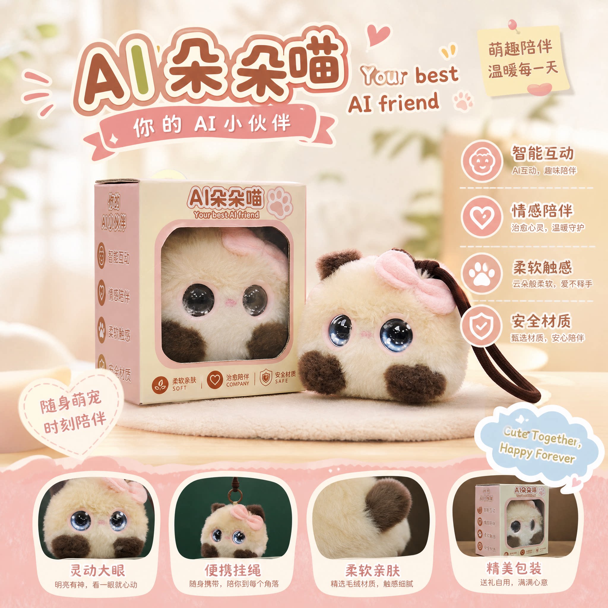 朵朵喵AI毛绒玩具互动治愈陪伴
