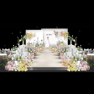686时尚浪漫清新黄紫彩色花海婚礼效果图照片排版展示区psd分层