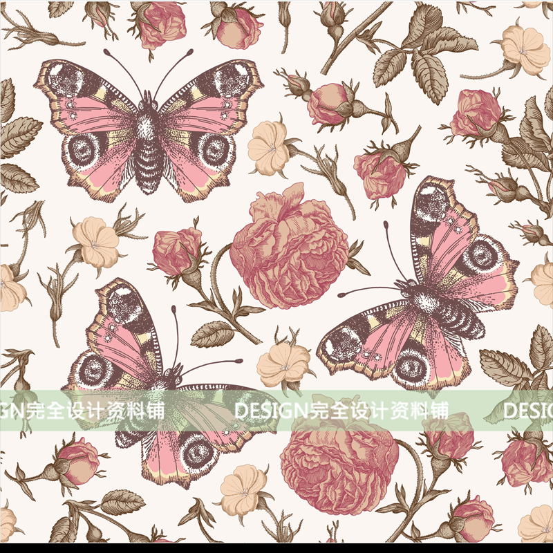 425法式复古花纹蝴蝶月季玫瑰花园花艺底纹AI设计婚礼21套
