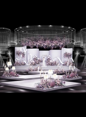 523水晶白色秀场风紫色花艺极简婚礼效果图psd源文件