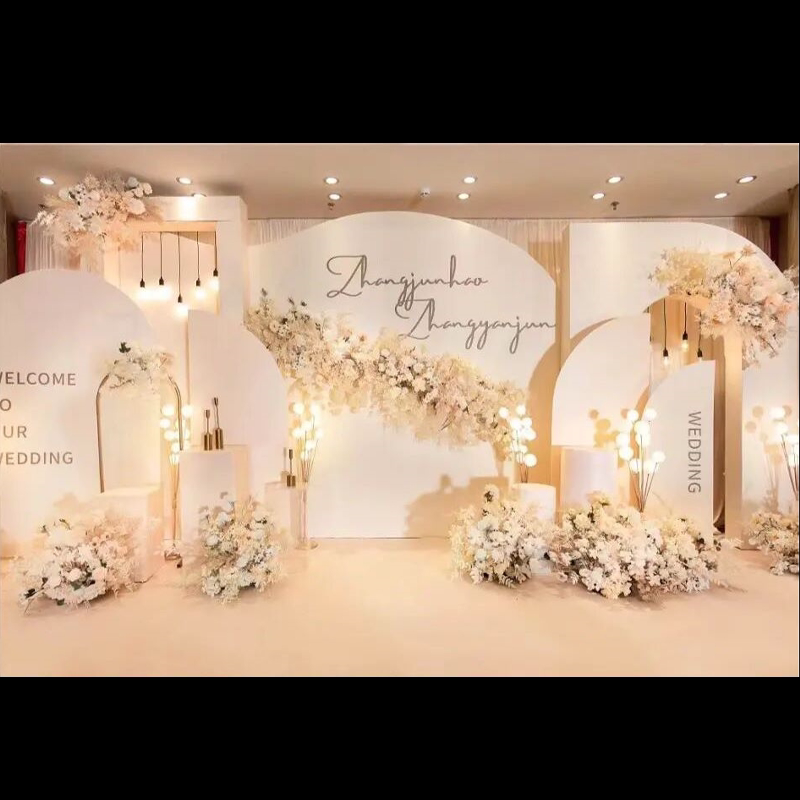 851香槟色婚礼背景设计效果图 小红书简约婚庆舞台psd素材