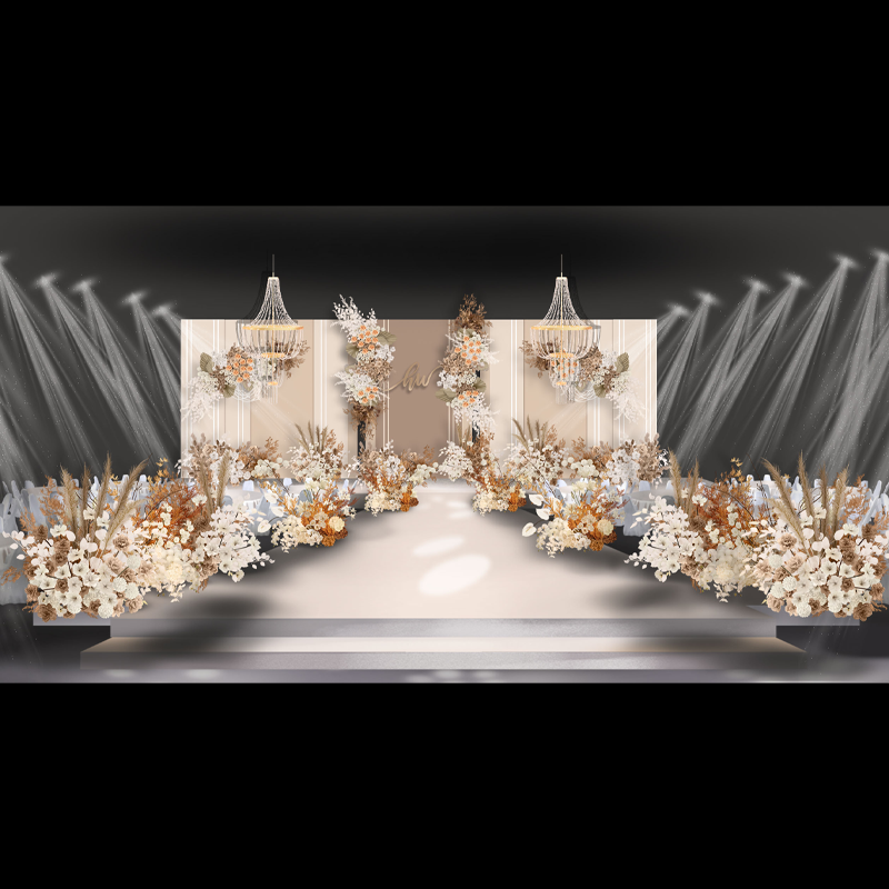 874秋色格调花海花艺点缀简约婚礼效果图设计素材喷绘psd