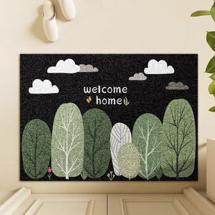 绿色植物系入户门地垫高弹丝圈进门专用防滑耐脏家用跨境pvc脚垫