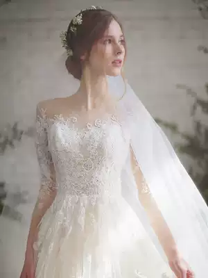 French light wedding dress 2021 new summer trailing mori bridal temperament super fairy wedding thick arm simple female