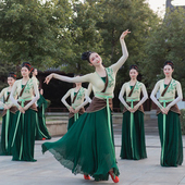 古典汉唐舞蹈服心扇绿罗裙佳茗行折扇演出服中国舞练功服艺考飘逸