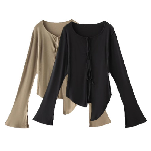 慵懒莱赛尔不规则百搭飘带开衫