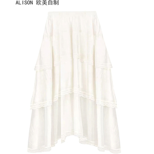 ALISON 欧美制 罗马塔半身裙 白月光~皱感醋酸A字甜美蛋糕裙-周四