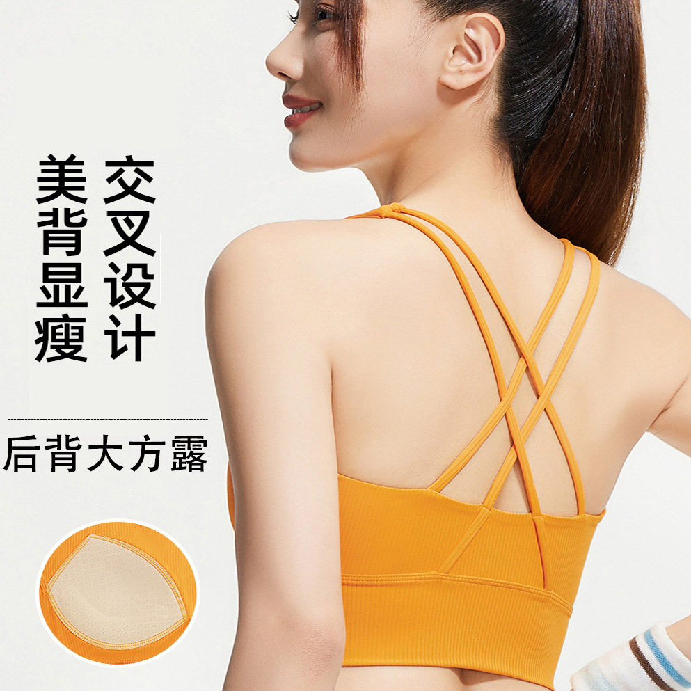 运动内衣女款高强度防震定型瑜伽服交叉美背减震跑步健身文胸背心