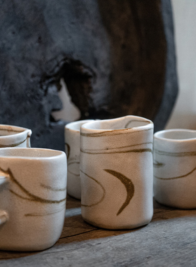 日本手作｜艺术感绞胎泥大理石纹侘寂肌理主人杯日式茶杯栖朔物仓