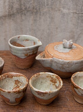 日本手作｜灰棕流釉公道杯肌理侘寂日式茶具套装孤品 栖朔物仓