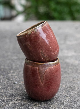 国内手作｜粉熔岩茗茶杯手作主人杯对杯柴烧粗陶孤品肌理 栖朔