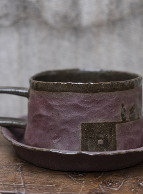 国内手作｜艺术感几何纹咖底手捏咖啡杯陶瓷复古马克杯茶杯孤品