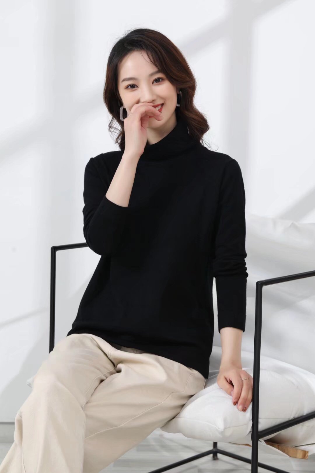 粉色秋冬高领百搭打底衫女士毛衣