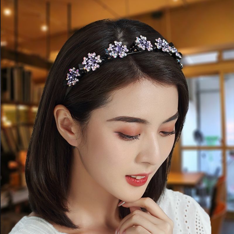 雪花水钻碎发发箍女编织头扣刘海固定带齿头箍韩国甜美网红发卡