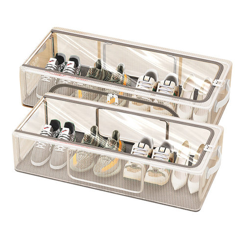 PVC鞋盒收纳盒大容量加厚透明鞋盒防尘宿舍床底可折叠免安装鞋架