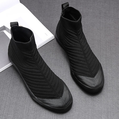 男青年透气针织袜子高帮帆布鞋
