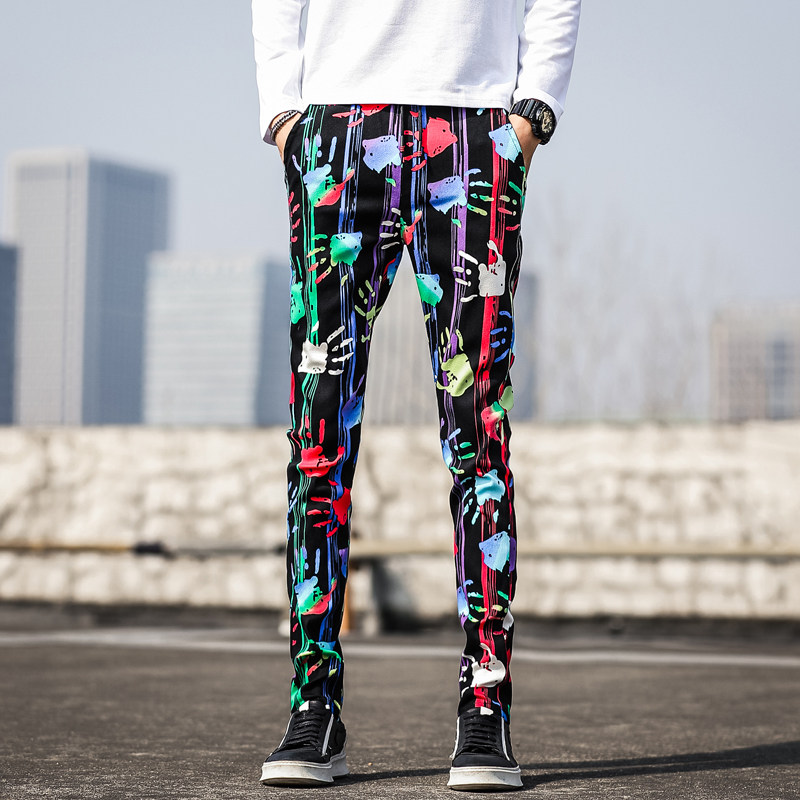 New fashion color palm men's casual pants men's slim Leggings men's pants