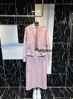 小众设计款水粉色时尚夹克+半身裙潮款休闲气质减龄两件套
