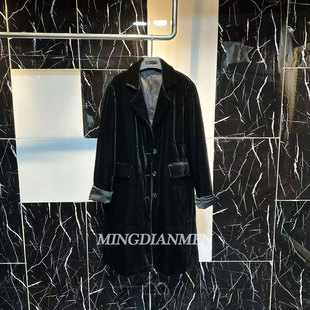 宽松棉衣女通勤百搭外套 领中长款 2025年新款 黑色真丝绒极简风西装