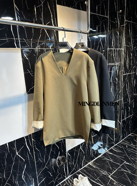 2026高级感V领中长款两穿开叉套头西装春秋宽松大气百搭西服外套