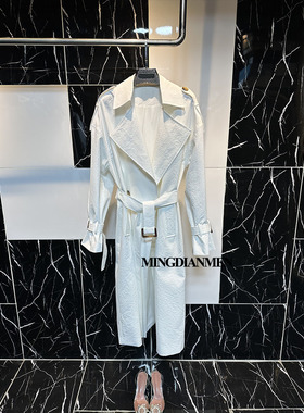 白色宽松中长款翻领气质风衣简约休闲外套春秋女装