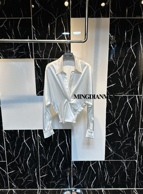 2026小众设计感白色缎面光滑质感翻领扭结衬衫收腰显瘦气质上衣