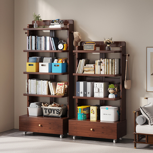 可移动书架落地置物架一体靠墙书柜儿童不占空间经济型客厅收纳架