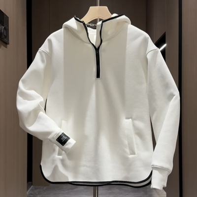 连帽开衩半拉链加绒加厚卫衣