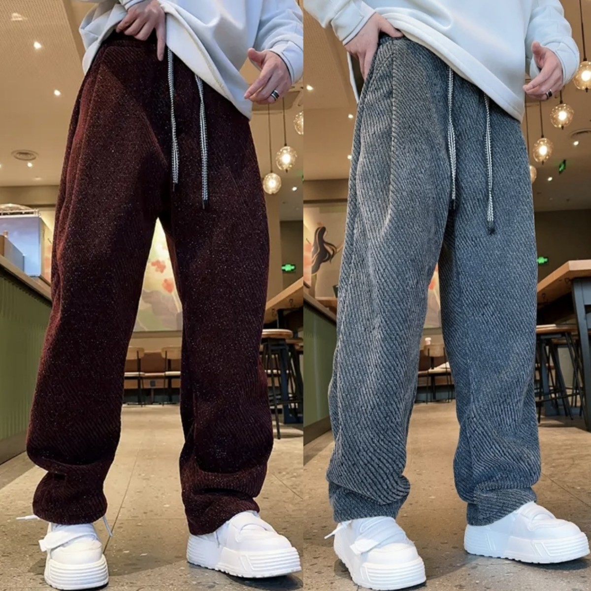 秋冬美式潮牌满天星雪尼尔直筒休闲裤男士加绒加厚宽松阔腿拖地裤,男装,休闲裤,淘宝优惠券,粉丝福利购,淘宝优惠卷