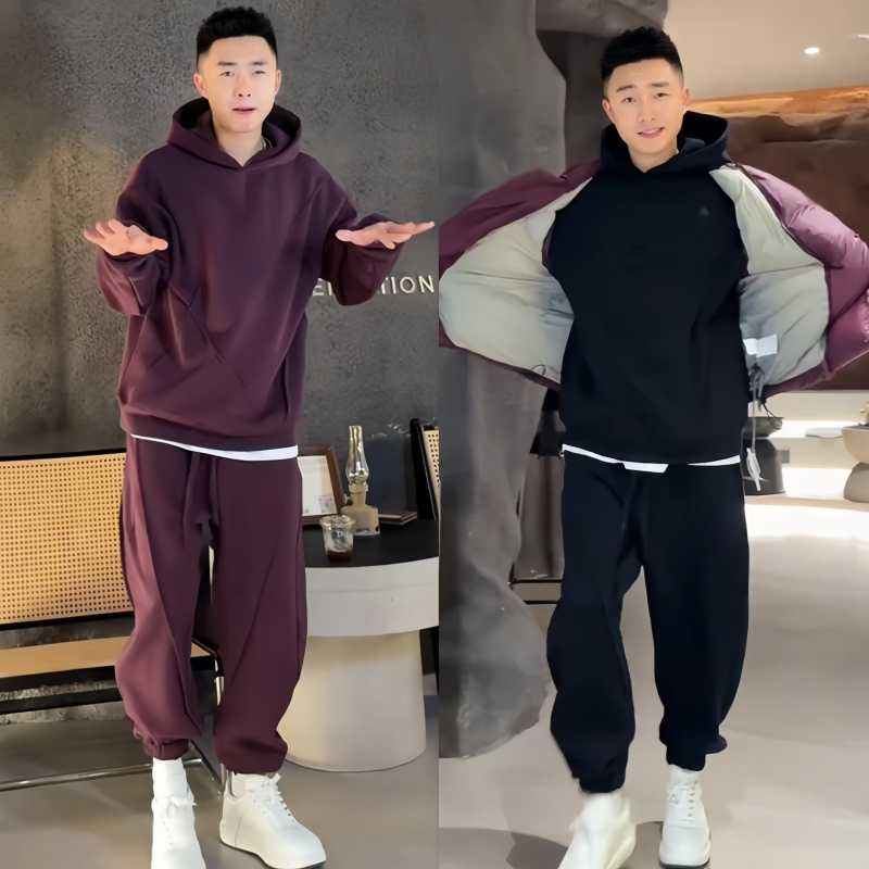 情侣款长袖秋冬掐褶运动休闲套装