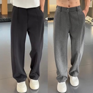 简约百搭亲肤透气显瘦运动卫裤 秋冬重磅精梳棉弯刀直筒休闲裤 男士