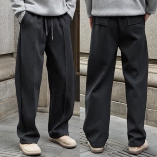 男简约百搭亲肤保暖运动阔腿卫裤 加绒加厚弯刀直筒休闲裤 新款 冬季
