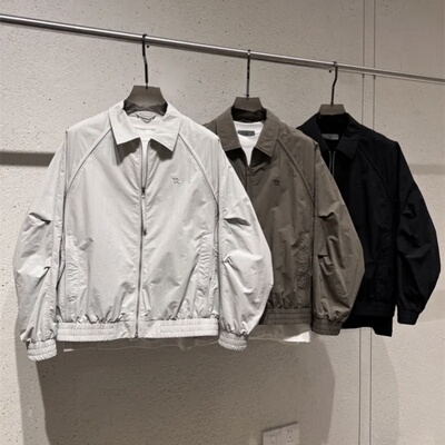 线条结构拼接透气网眼翻领夹克