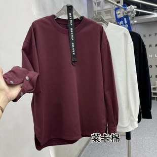 春季男士新款按扣袖口开叉不规则圆领卫衣时尚百搭男女款打底上衣