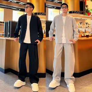 休闲运动套装 极简风时尚 男士 百搭V领开衫 两件套 秋季 卫衣长裤 新款